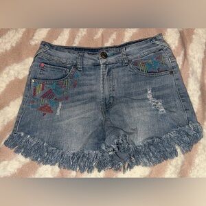 Celebrity Pink Light Blue Jean Shorts with Embroidery